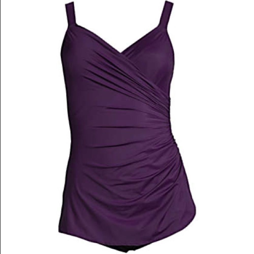 Land’s End Plus Standard Size Slender Vneck skirted onepiece Blackberry Various - Picture 3 of 9